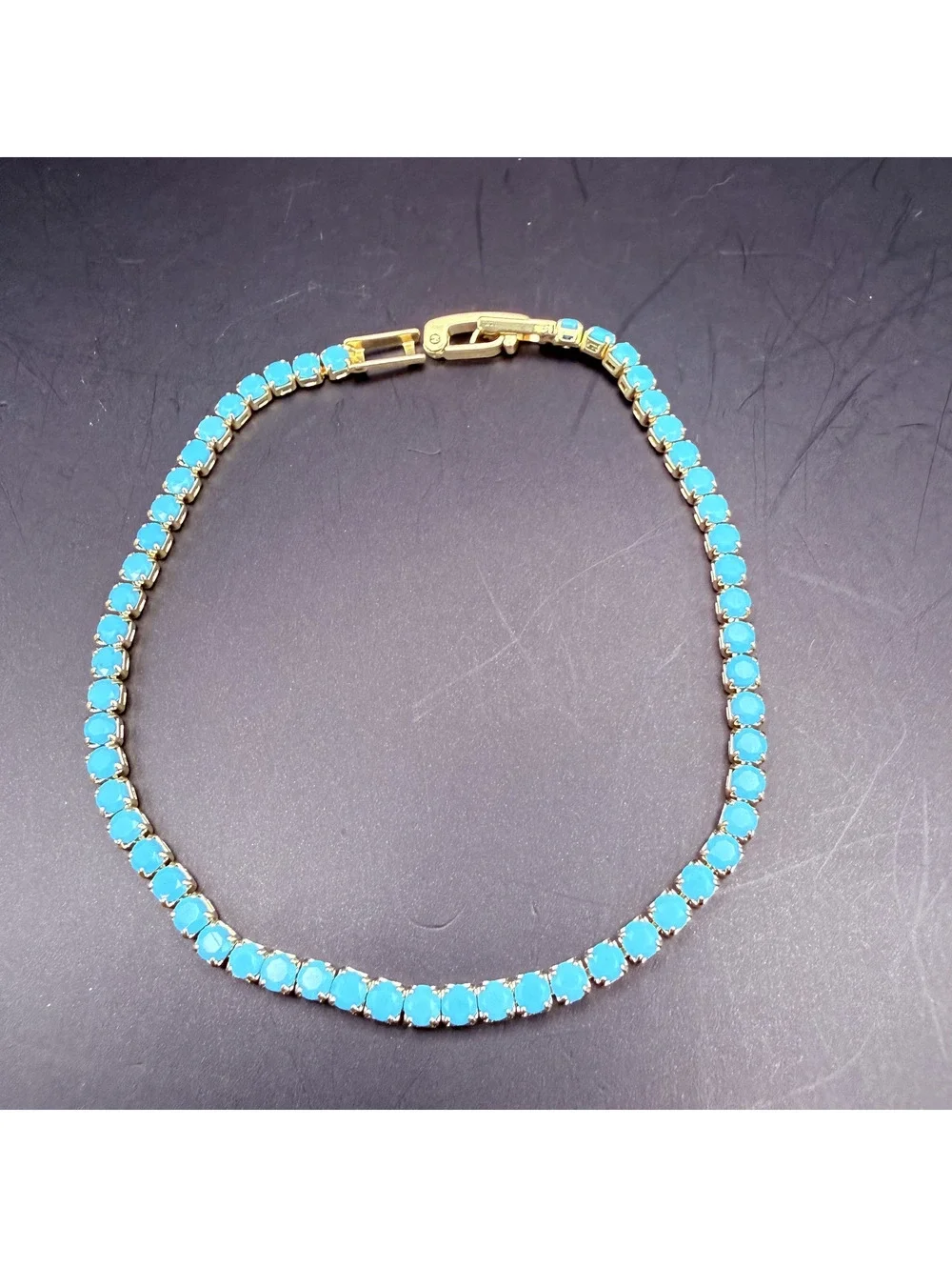 candy+clover turquoise gold tone tennis bracelet